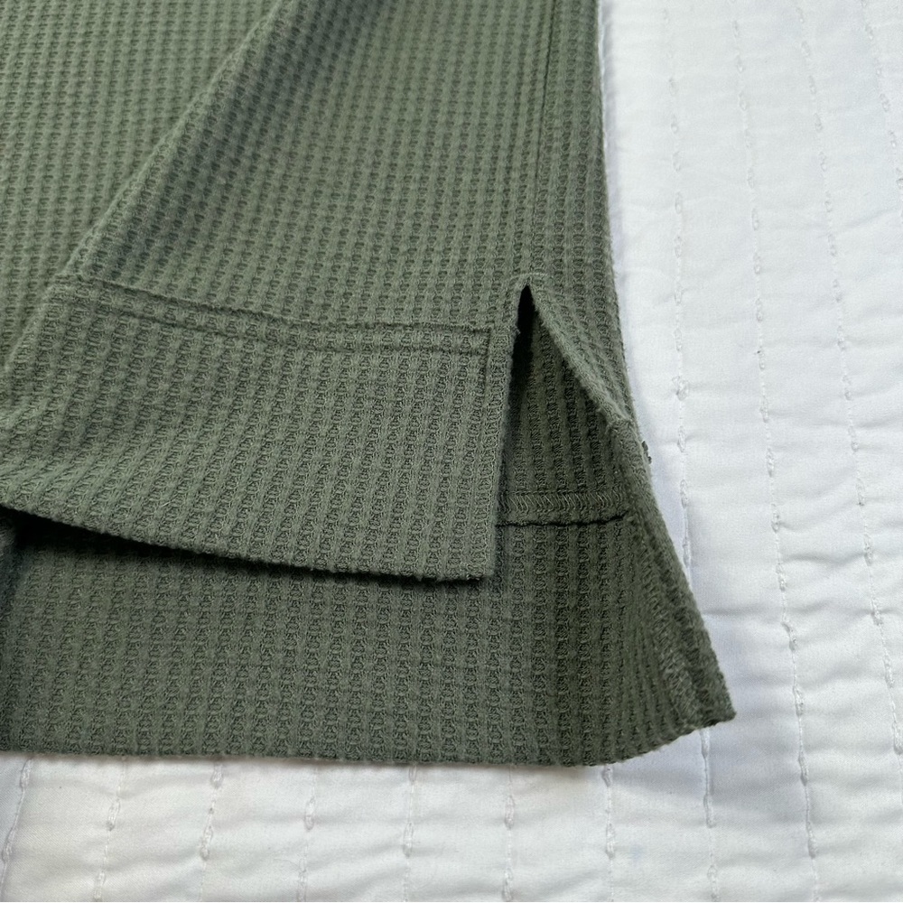 Lou & Grey Olives Green Waffle Cowl Neck Tunic Top Hi Low Long Sleeve Sweater - Picture 6 of 10